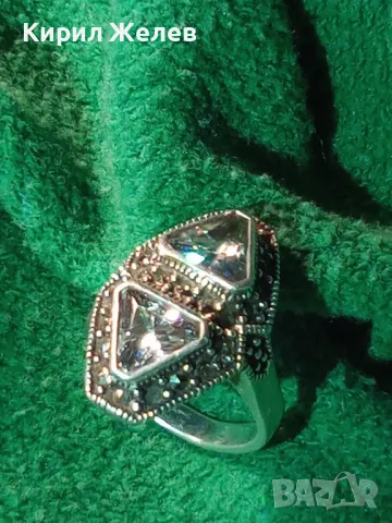 ШАРМАНТЕН СКЪПОЦЕНЕН СРЕБЪРЕН ПРЪСТЕН СРЕБРО 925 с БЯЛА ПОЗЛАТА ЛАБОРАТОРЕН МОЙСАНИТ МАРКАЗИТИ 48743, снимка 18 - Пръстени - 49346500