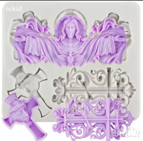 Кръст Господ Бог Иисус Христос  орнамент силиконов молд форма фондан декор