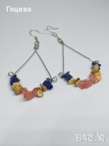 Красиви Бохо обици с камъни Лапис Лазули,  кафяв Яспис и Черешов кварц , снимка 1