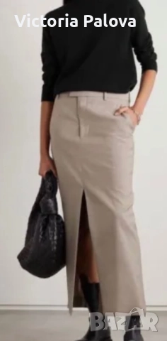 Стилна дълга бежова пола с цип отпред, снимка 4 - Поли - 52019500