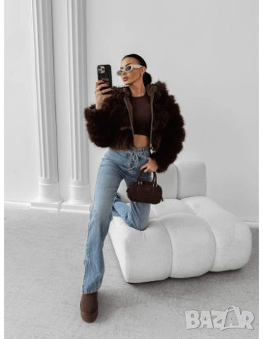 Късо пухено палто с дълъг косъм  кафяво , снимка 8 - Палта, манта - 52844593