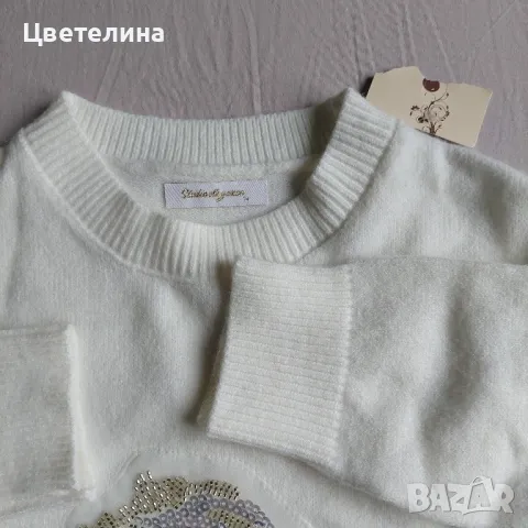 Бял дамски пуловер М, снимка 2 - Блузи с дълъг ръкав и пуловери - 49607992