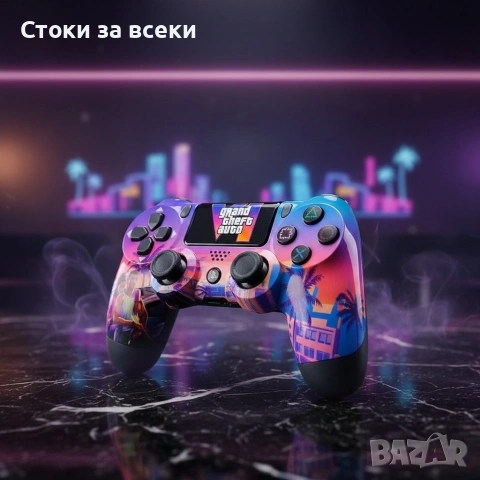 Безжичен джойстик за PS4 с тъчпад, вибрация и LED осветление – FC25 / GTA дизайн, снимка 5 - Джойстици и геймпадове - 53225305