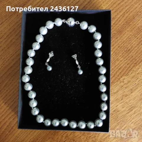 Комплект колие и обеци сиви перли