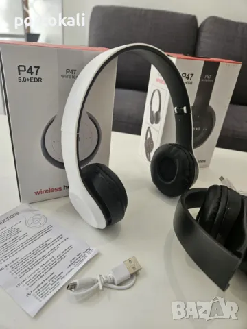 +Гаранция! Нови! Безжични слушалки P47 wireless, Bluetooth, FM, MP3, SD карта памет , снимка 2 - Bluetooth слушалки - 50125046