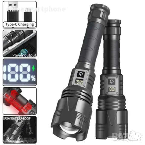 Супер мощен фенер с XHP360 LED 15000LM – Акумулаторен прожектор за лов, риболов и къмпинг, снимка 4 - Екипировка - 48875288