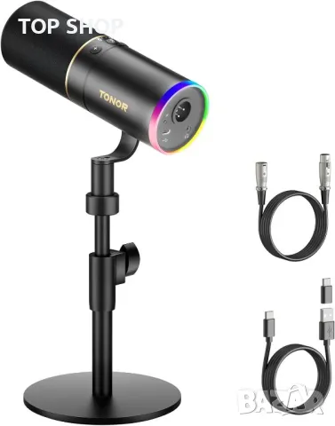 Микрофон за игри TONOR XLR/USB, динамичен микрофон с RGB светлина