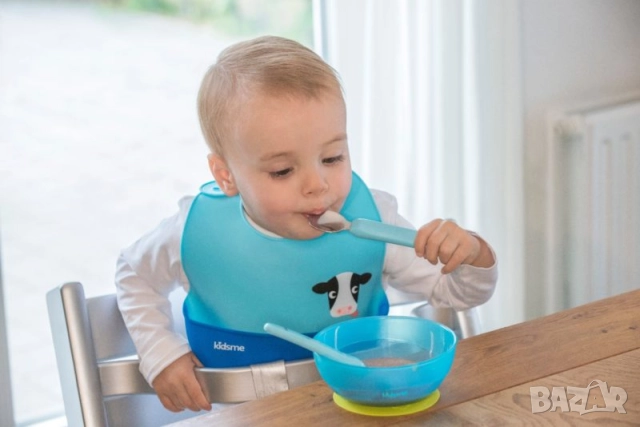 Комплект за хранене KIDSME, силиконов лигавник + прибори 🍽, снимка 2 - Прибори, съдове, шишета и биберони - 52420971