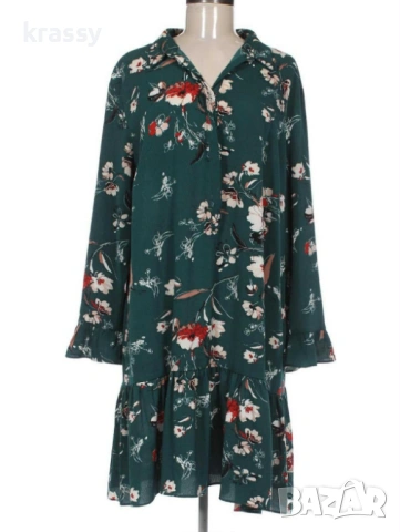 НОВА голяма дамска рокля на цветя с къдри (размер 2ХЛ)