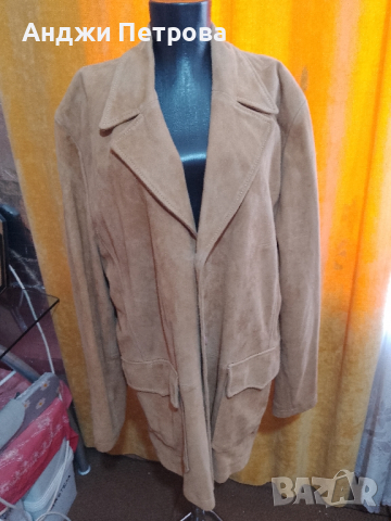 чисто ново мъжко сако от естествена кожа - бежов велур, снимка 4 - Сака - 44874340