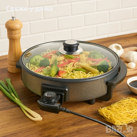 Многофункционален преносим електрически тиган Royalty Line RL-PP18214 - 42см НОВ с гаранция, снимка 4 - Мултикукъри - 53602705