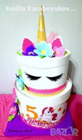 Картонена торта и пинята Еднорог , снимка 3 - Други - 24519529