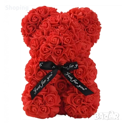 Плюшено мече с LED рози - подарък за мама, момиче, баба - комплект вечни рози 25 см, снимка 2 - Изкуствени цветя - 53562527