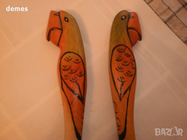  Комплект вилица и лъжица с дръжка папагал от Кения, снимка 2 - Други ценни предмети - 28372385