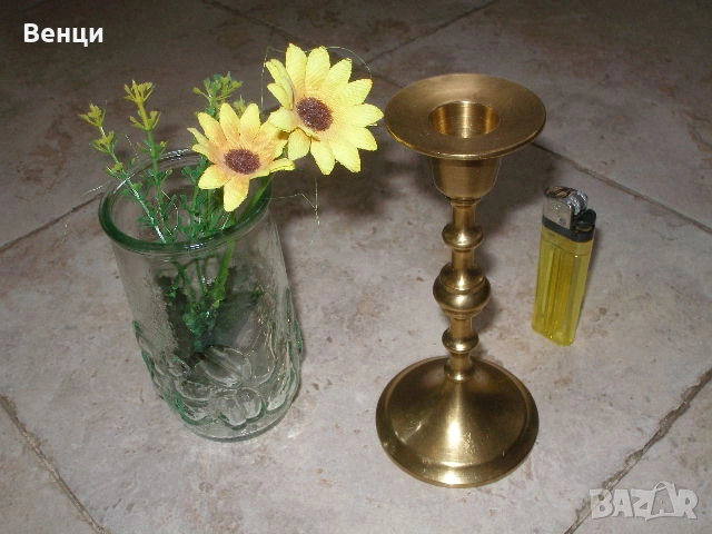 Свещник Ваза-Бронз Стъкло, снимка 4 - Антикварни и старинни предмети - 53557853