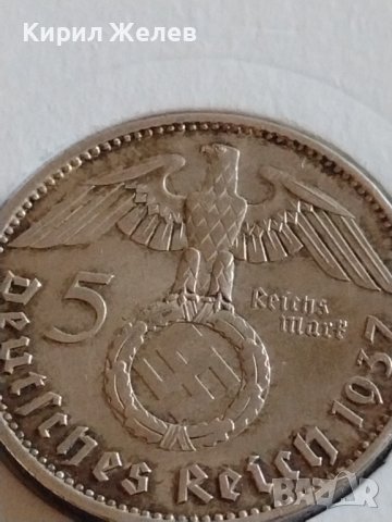 Сребърна монета 5 райхсмарки 1937г. Нацистка Германия Трети Райх с СХВАСТИКА за КОЛЕКЦИЯ 42071, снимка 4 - Нумизматика и бонистика - 43798984