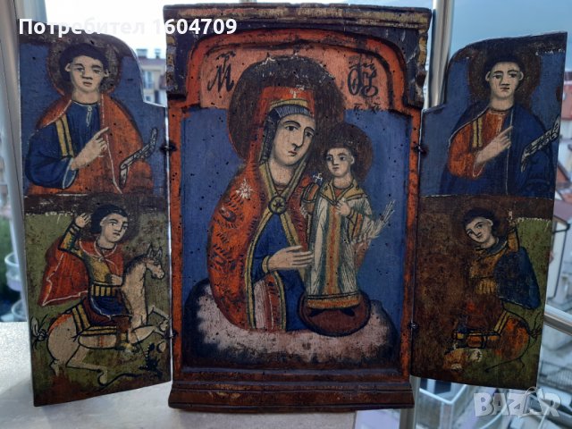 Стара Българска  Домашна Икона Триптих, снимка 2 - Икони - 35681319