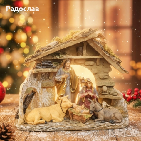 Коледна композиция „Рождество Христово“ – топлина и смисъл в един декор., снимка 3 - Декорация за дома - 52042915