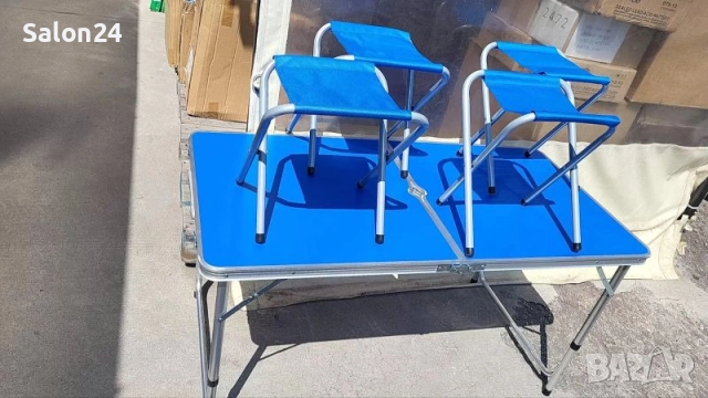 Сгъваем комплект къмпинг маса с 4 стола, алуминиева, регулируема, снимка 4 - Къмпинг мебели - 52213736
