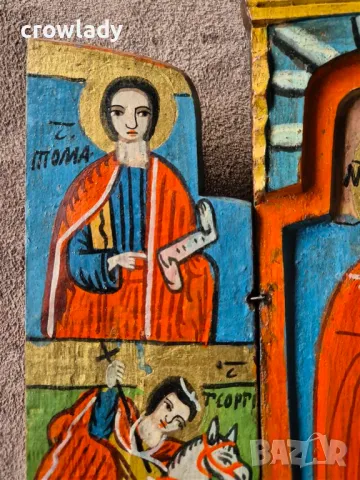 Възрожденска Домашна Икона Триптих Перфектна оригинал 19 век , снимка 9 - Икони - 47725243