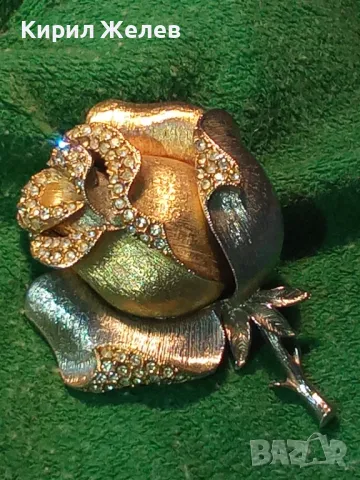 РАЗКОШНА МАРКОВА ВИНТИДЖ БРОШКА РОЗА ЦВЕТЕ МЕТАЛНА с ИСКРЯЩИ ФАСЕТИРАНИ КРИСТАЛИ 30493, снимка 17 - Други - 46271829