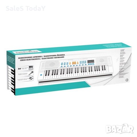 Йоника с 54 клавиша, Електрическо пиано, LED дисплей и микрофон, бяло, снимка 2 - Музикални играчки - 44061143