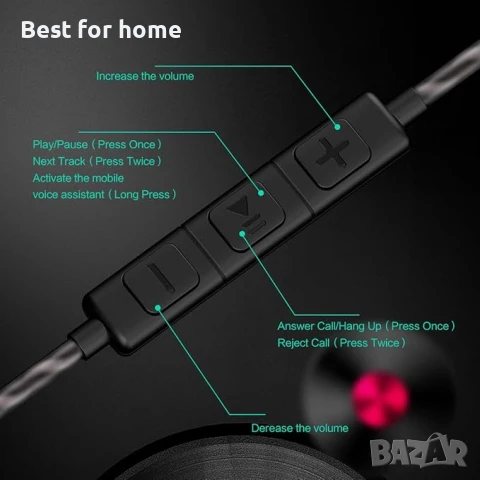 Кабелни слушалки HOISTAC с кабел, стерео слушалки с микрофон, снимка 4 - Слушалки и портативни колонки - 50962667