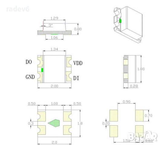 WS2812B-2020 LED, WS2812, RGB, 2020, 4 пина, снимка 2 - Друга електроника - 37875332