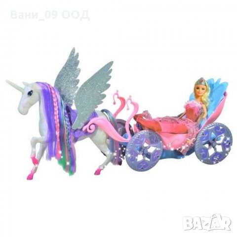 Кукла в каляска с еднорог с криле, снимка 1