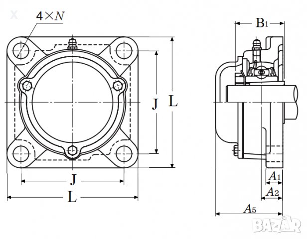 MADE IN JAPAN Модул квадратни фланци с четири болта, лят корпус, адаптер, лят прахов капакu KF207DI, снимка 2 - Части - 39621388