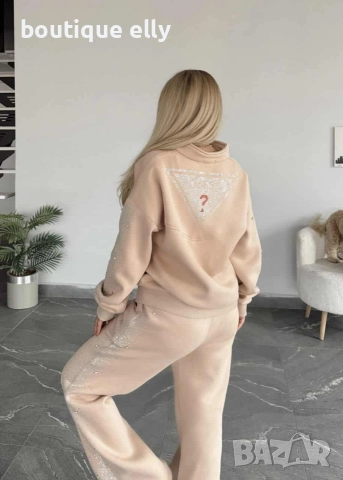 ватиран дамски екип в черно и бежово, снимка 2 - Комплекти - 52814633