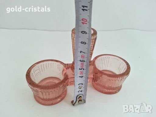 Антикварна стъклена солница цветно розово стъкло, снимка 4 - Антикварни и старинни предмети - 28766135