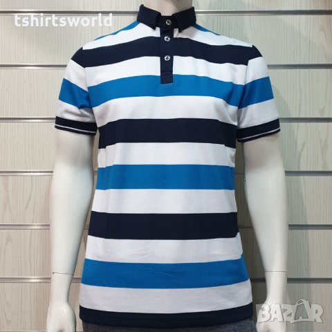 Нова мъжка моряшка блуза тип Lacoste, райе, копчета, пике