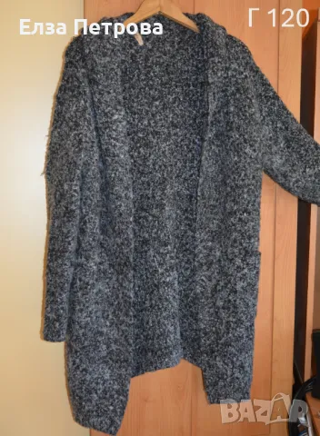 Дълга есенна жилетка, машинно плетена в черно и бяло