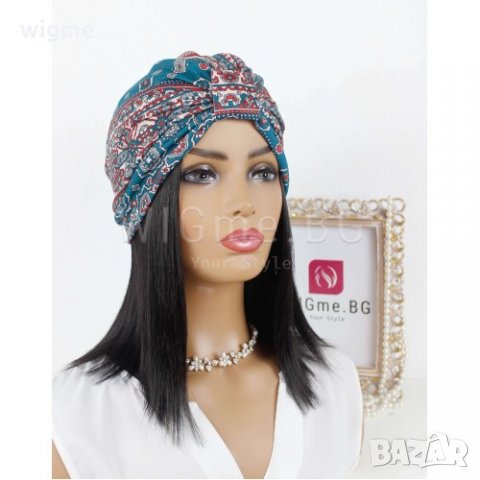 Тюрбан за коса с пандела и орнаменти в синьо-зелено, снимка 5 - Аксесоари за коса - 33650333