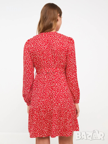 Червена рокля за бременни с десен, снимка 4 - Дрехи за бременни - 44926126