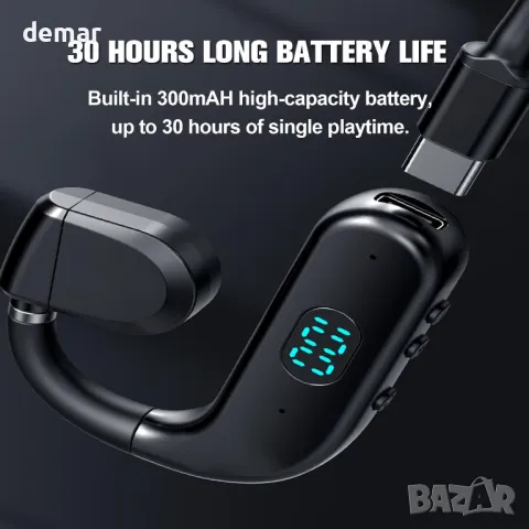 Bluetooth слушалка с микрофон, единична, отворено външно ухо, въздушна костна проводимост, с кука, снимка 5 - Безжични слушалки - 47991905