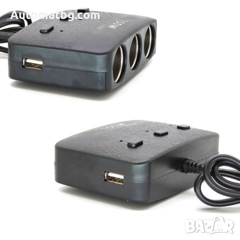 Разклонител за запалка Automat, Троен, 2USB, Черен, снимка 2 - Аксесоари и консумативи - 42959781