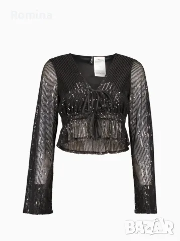 Дамска къса блуза с пайети

, снимка 2 - Ризи - 49609527