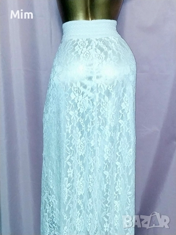 M/XL Бяла ,дантелена ,дълга пола , снимка 3 - Поли - 52658277