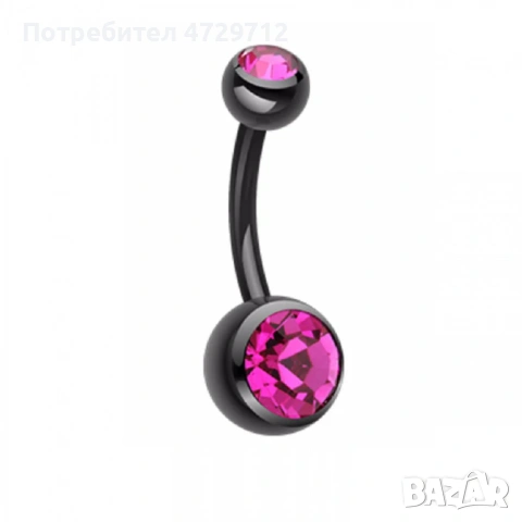 Черен пиърсинг за пъпа с цирконий, снимка 12 - Друго оборудване - 53424837