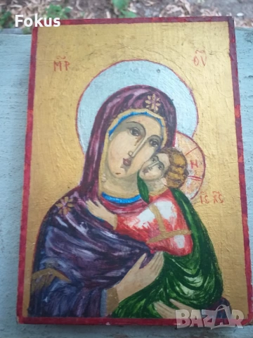Стара ръчно рисувана икона в отлично състояние Богородица с