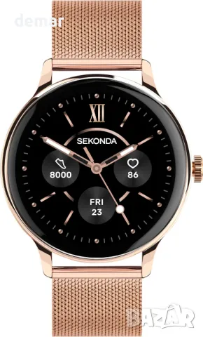 Смарт часовник Sekonda 42 мм Flex Plus в розово злато с розово златиста мрежеста каишка