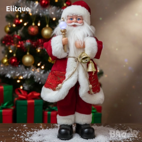 Декоративен Дядо Коледа със светеща факла и камбанки 