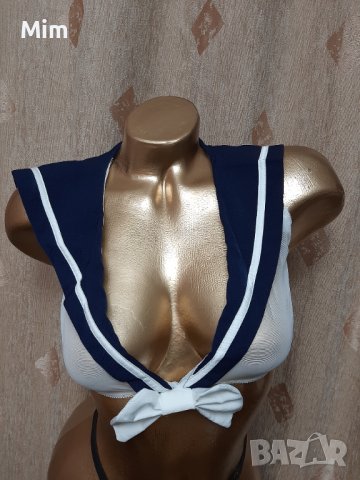    Бяло Моряшко бюстие със синя яка , снимка 5 - Корсети, бюстиета, топове - 40077849