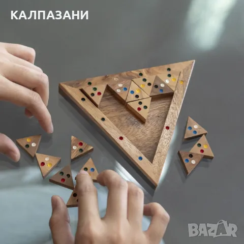 Компактно цветно дървено триъгълно домино B107, снимка 3 - Игри и пъзели - 50217855