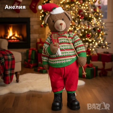 Коледно плюшено мече с пуловер и шапка , снимка 3 - Плюшени играчки - 52118843