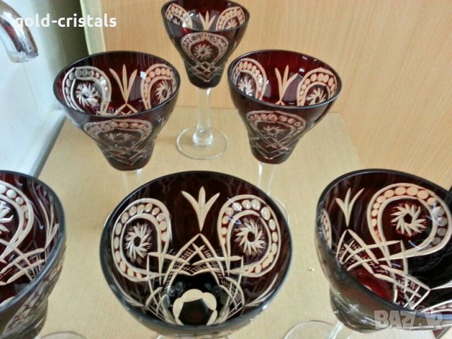 кристални чаши цветен червен кристал , снимка 4 - Антикварни и старинни предмети - 26936871
