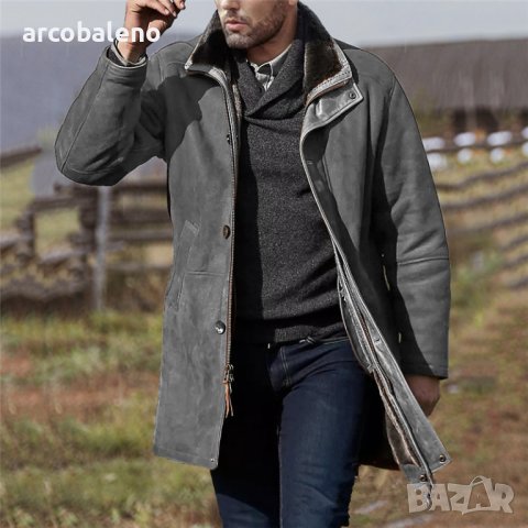 Мъжко кожено палто с вълнена подплата със средна дължина и цип, 4цвята - 023, снимка 11 - Палта - 43331029