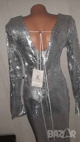 Нова сребриста рокля с пайети , снимка 3 - Рокли - 49204066